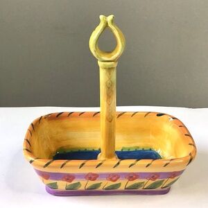 Dario Farruci Hand Painted Caddy Colorful Floral Design Ceramic Basket